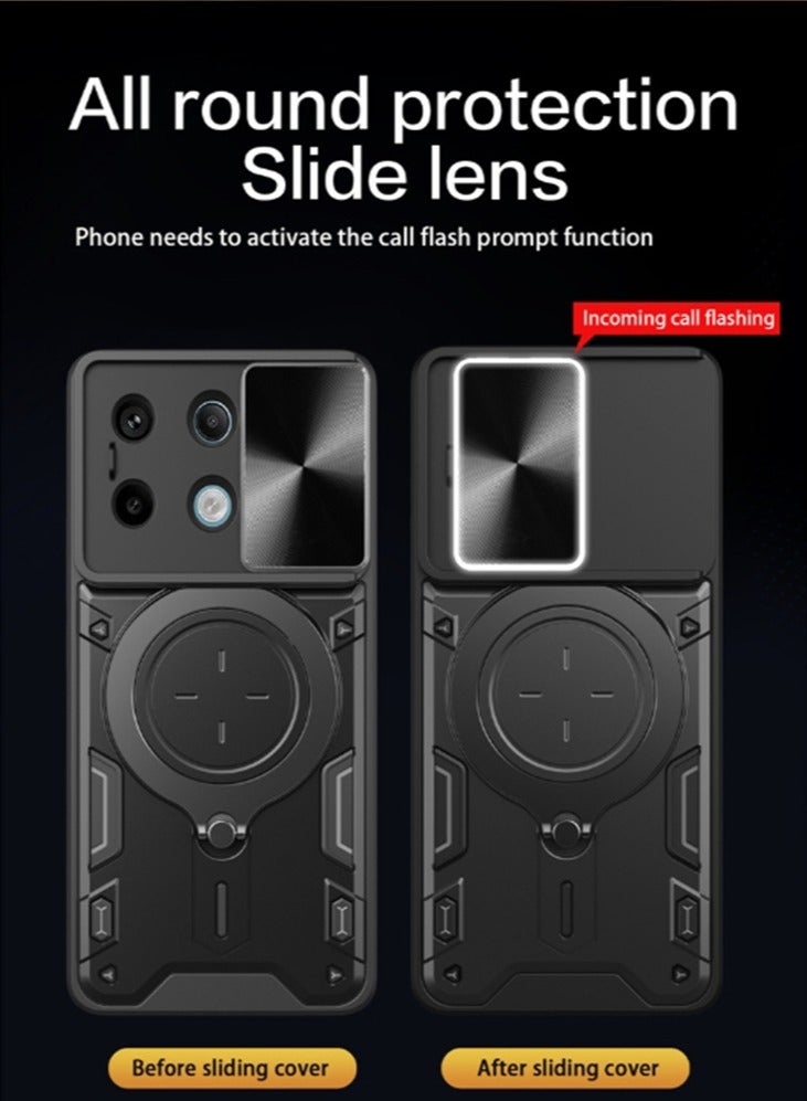 for Xiaomi 14T 5G Case, Slide Camera Lens Cover, Magnetic Ring Holder Kickstand Protective Phone Case for Xiaomi 14T 5G, Black  - Image 4