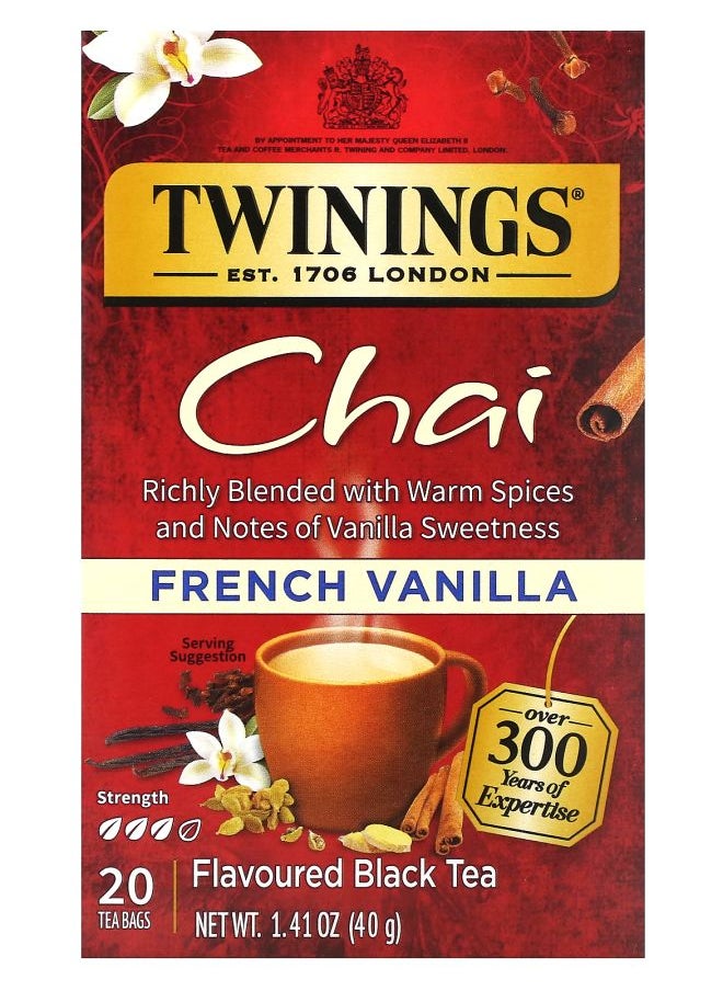 Twinings Flavored Black Tea Chai French Vanilla 20 Tea Bags 1.41 oz (40 g) 
