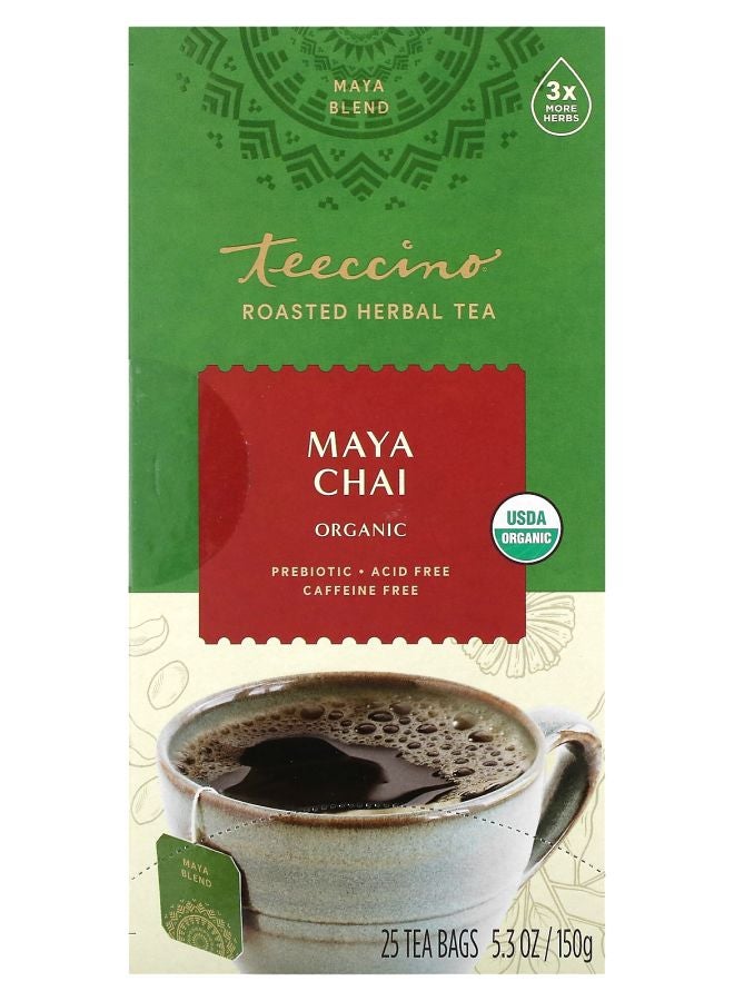 teeccino Organic Roasted Herbal Tea Maya Chai Caffeine Free 25 Tea Bags 5.3 oz (150 g)