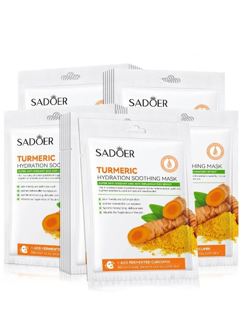 SADOER 10 Pack Turmeric Hydration Soothing Facial Mask Anti Oxidant and Anti Inflammatory Effects Face Mask Sheet for Skincare Soothing Moisturizing Anti Acne Facial Sheet for Women and Men - Image 2