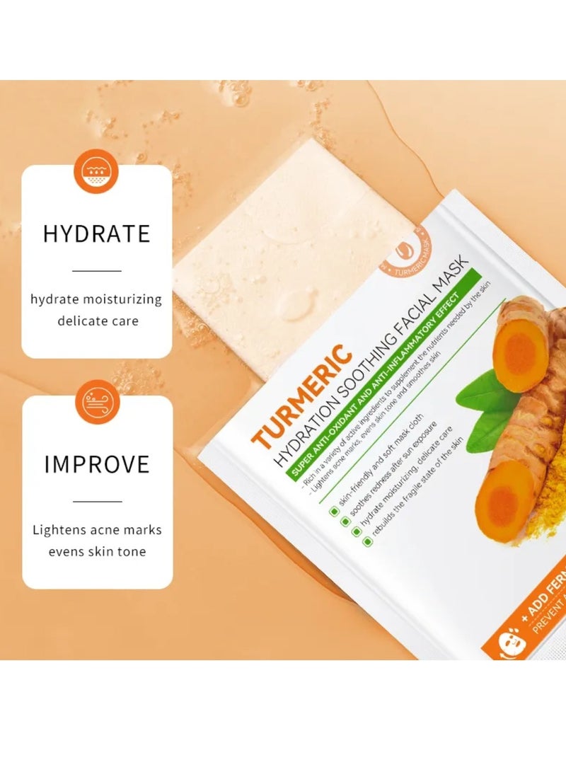 SADOER 10 Pack Turmeric Hydration Soothing Facial Mask Anti Oxidant and Anti Inflammatory Effects Face Mask Sheet for Skincare Soothing Moisturizing Anti Acne Facial Sheet for Women and Men - Image 4
