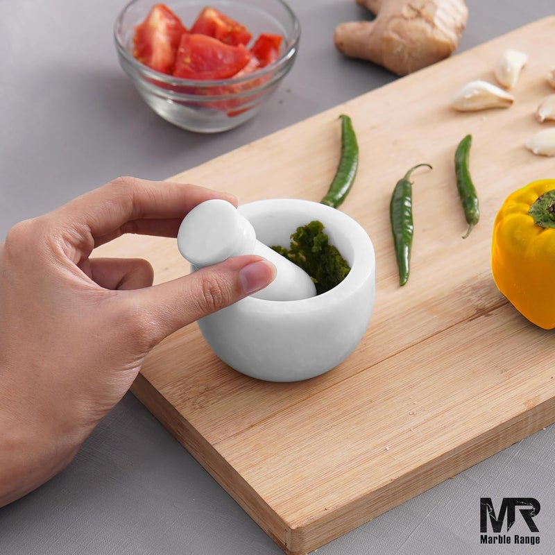 MARBLE RANGE Marble Mortar and Pestle Set 3" Inch White Stone Grinder for Spices, Garlic & Herbs – Heavy Duty Kitchen Mortar Pestle Bowl for Grinding Masala, Pepper & Seasonings – Premium Home & Kitchen Decor - Image 4