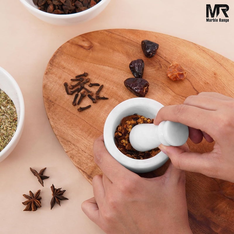 MARBLE RANGE Marble Mortar and Pestle Set 3" Inch White Stone Grinder for Spices, Garlic & Herbs – Heavy Duty Kitchen Mortar Pestle Bowl for Grinding Masala, Pepper & Seasonings – Premium Home & Kitchen Decor - Image 2