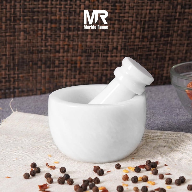 MARBLE RANGE Marble Mortar and Pestle Set 3" Inch White Stone Grinder for Spices, Garlic & Herbs – Heavy Duty Kitchen Mortar Pestle Bowl for Grinding Masala, Pepper & Seasonings – Premium Home & Kitchen Decor - Image 3