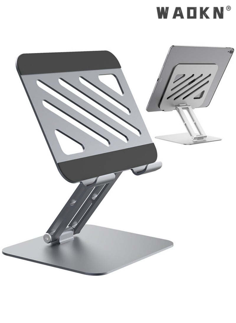 WAOKN Metal iPad Stand Foldable iPad Holder Angle Adjustable Desk Tablet Stand Holder for All L170XW148XH45(mm) Tablets iPad Pro iPad Air iPad Mini Galaxy Tab S8 Ultra Tab S7 Tab A8 Grey  - Image 1