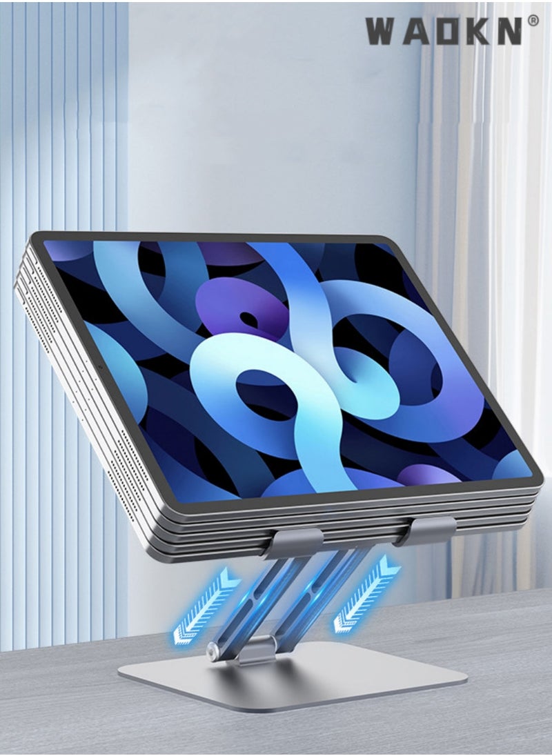 WAOKN Metal iPad Stand Foldable iPad Holder Angle Adjustable Desk Tablet Stand Holder for All L170XW148XH45(mm) Tablets iPad Pro iPad Air iPad Mini Galaxy Tab S8 Ultra Tab S7 Tab A8 Grey  - Image 3