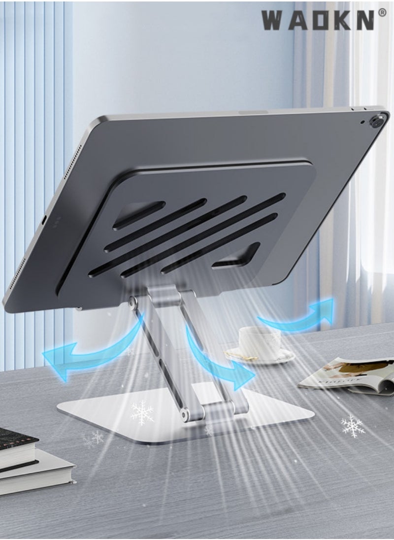 WAOKN Metal iPad Stand Foldable iPad Holder Angle Adjustable Desk Tablet Stand Holder for All L170XW148XH45(mm) Tablets iPad Pro iPad Air iPad Mini Galaxy Tab S8 Ultra Tab S7 Tab A8 Grey  - Image 2