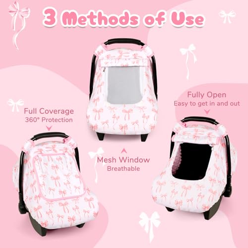 DAYEEBALL Baby Car Seat Cover, Windproof Carseat Cover for Infant Girls, Infant Warm Carseat Canopy with Double Layer Fabric for Winter, Compatible with Most Baby Car Seat, Bow - Image 3