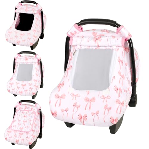 DAYEEBALL Baby Car Seat Cover, Windproof Carseat Cover for Infant Girls, Infant Warm Carseat Canopy with Double Layer Fabric for Winter, Compatible with Most Baby Car Seat, Bow - Image 1