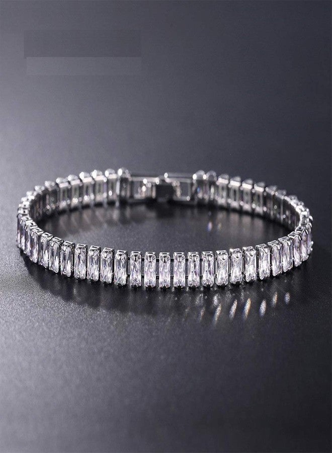 ZIVOM® Silver Baguette Cubic Zirconia American Diamond CZ Tennis Bracelet For Women - Image 2
