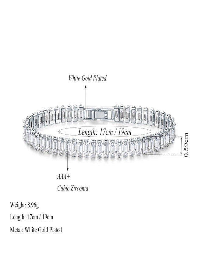ZIVOM® Silver Baguette Cubic Zirconia American Diamond CZ Tennis Bracelet For Women - Image 4