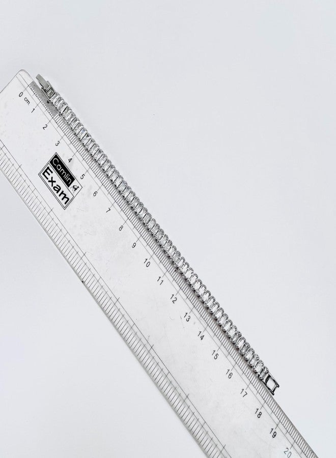 ZIVOM® Silver Baguette Cubic Zirconia American Diamond CZ Tennis Bracelet For Women - Image 5