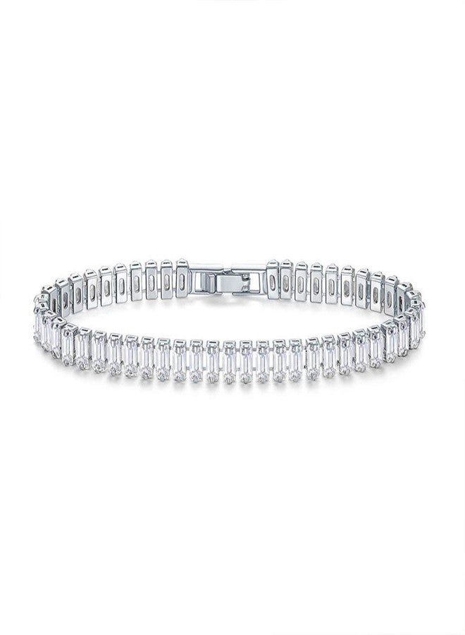 ZIVOM® Silver Baguette Cubic Zirconia American Diamond CZ Tennis Bracelet For Women - Image 1