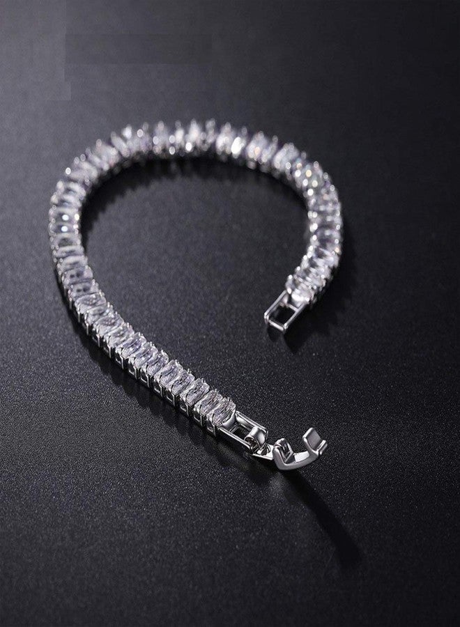 ZIVOM® Silver Baguette Cubic Zirconia American Diamond CZ Tennis Bracelet For Women - Image 3