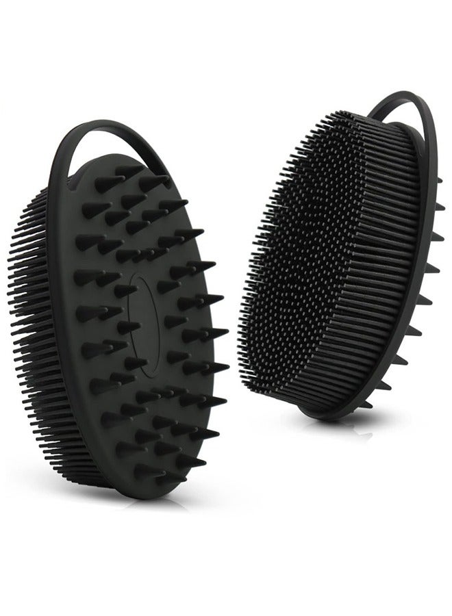 2-in-1 Silicone Body & Scalp Brush – Upgraded Exfoliating Bath Scrubber and Shampoo Massager, Quick-Dry & Hygienic (1PC Black) - Image 1