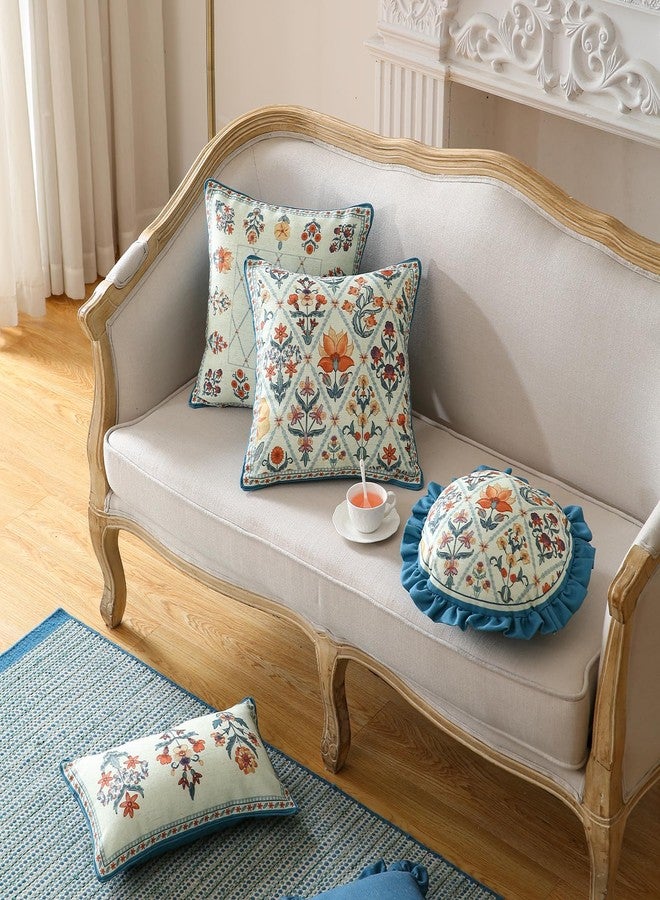 ISAENNE Design Linen Throw Pillow Covers Set of 4, Blue Country Cushion Covers with Colorful Wildflower Pattern Decor Lumbar Round Square Pillowcases for Bed,Living Room,Outdoor,Car - Image 3