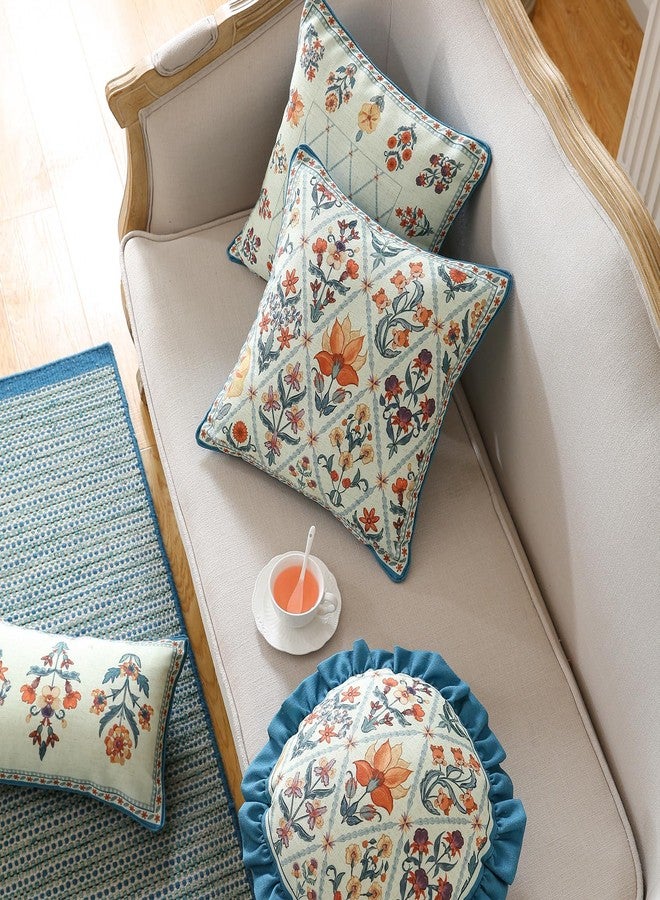 ISAENNE Design Linen Throw Pillow Covers Set of 4, Blue Country Cushion Covers with Colorful Wildflower Pattern Decor Lumbar Round Square Pillowcases for Bed,Living Room,Outdoor,Car - Image 5