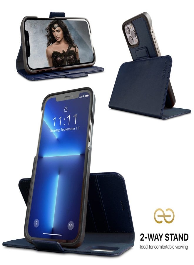 Dreem Fibonacci Wallet Case for iPhone 13 Pro Max | 2-in-1 Detachable Vegan Leather Cover with Built-in Kick-Stand, RFID Blocking Card Holder, MagSafe Compatible[Royal] - Image 3