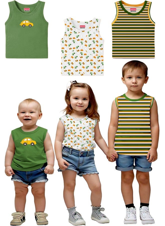 Toddylon سترة أطفال أولاد من توديلون بتصميم عادي بدون أكمام من القطن | سترة مطبوعة | قمة صيفية | سترات أطفال (عبوة من 3) (12-18 شهر) - Image 2