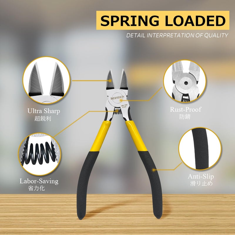 BOOSDEN Wire Cutter,6.5 inch Side Cutters,Spring Loaded Wire Cutters for Crafting,Flush Cutter,Ultra Sharp for Jewelry Making,Flush Cut Pliers,Dikes Wire Cutters,Floral Wire Cutter,Snips - Image 3