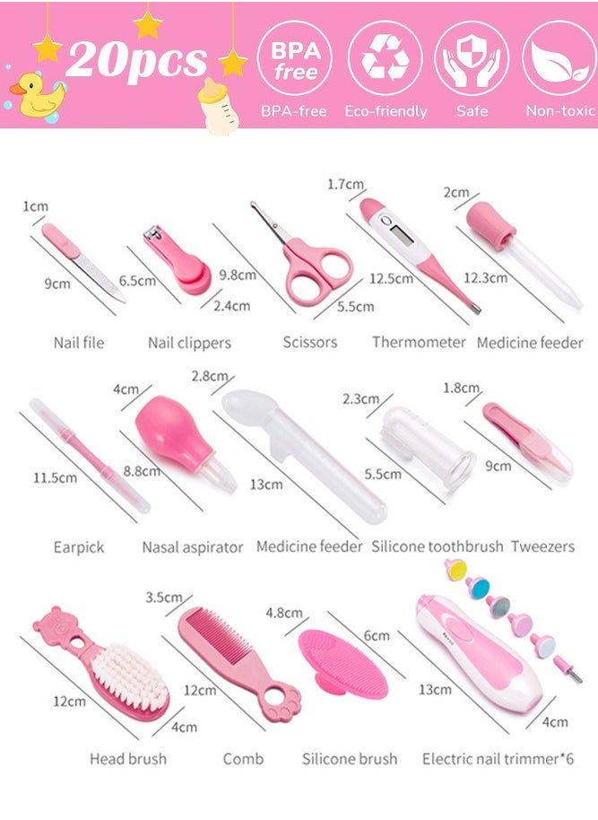 Bebiland - New Baby Healthcare and Grooming Kit, 20 in 1 Baby Electric Nail Trimmer Set Newborn Nursery Health Care Set for Newborn Infant Toddlers Baby Boys Girls Kids 0-3 Years (Pink) - Image 1