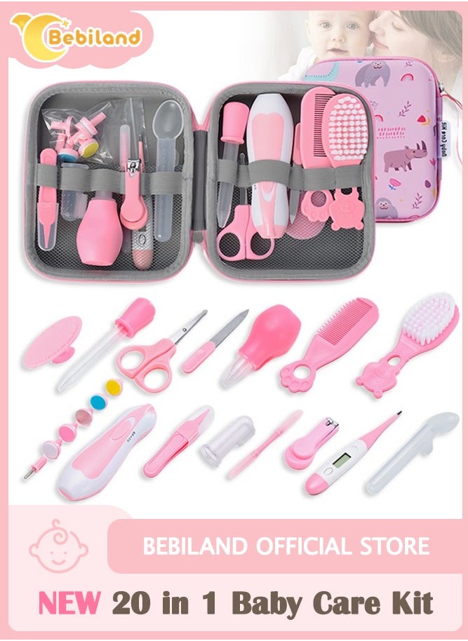 Bebiland - New Baby Healthcare and Grooming Kit, 20 in 1 Baby Electric Nail Trimmer Set Newborn Nursery Health Care Set for Newborn Infant Toddlers Baby Boys Girls Kids 0-3 Years (Pink) - Image 1