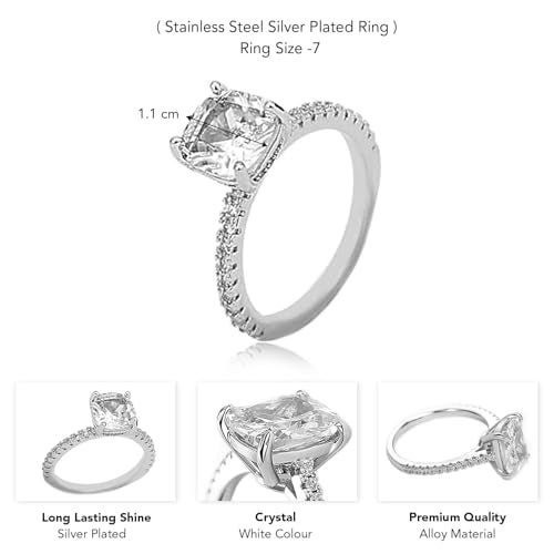 Peora Silver Plated Cubic Zirconia & Crystal Studded Stylish Finger Ring Fashion Jewellery Gift for Women Wife Girlfriend - Image 4
