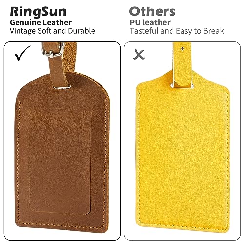Ringsun Genuine Leather Luggage Tag for Suitcases ID Tags Bag Tags for Luggage (2 Pack) - Image 3