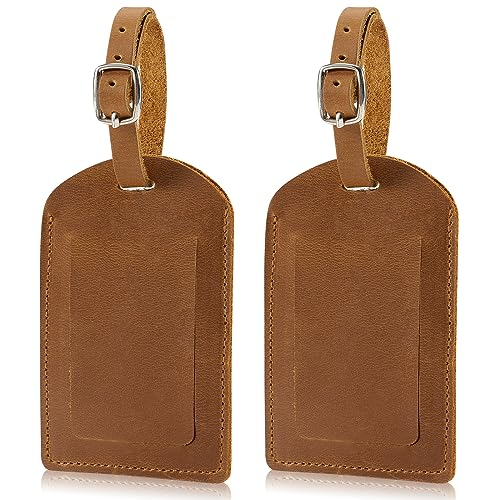 Ringsun Genuine Leather Luggage Tag for Suitcases ID Tags Bag Tags for Luggage (2 Pack) - Image 1