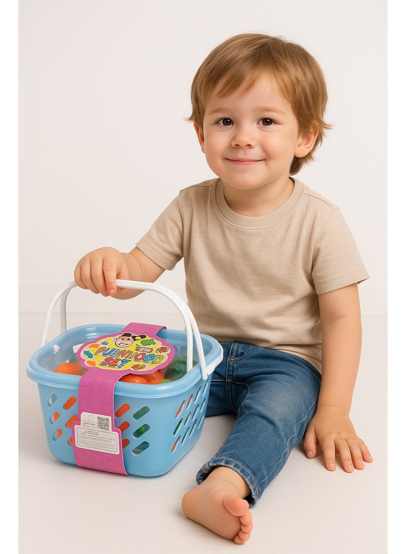 متجر 7 لعبة سلة تسوق بلاستيكية للأطفال ومجسمات خضار وفواكه وأطعمة ملونة – طقم أدوات مطبخ لعب تعليمي يحفّز التخيّل والإبداع، مناسب لعمر 3 سنوات فأكثر - Image 2