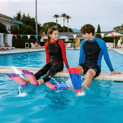 Prsca Kids Swim Fins,Short Youth Lap Swimming Flippers,Soft Silicone Training Fins for Children Girls Boys Beginners - Image 3