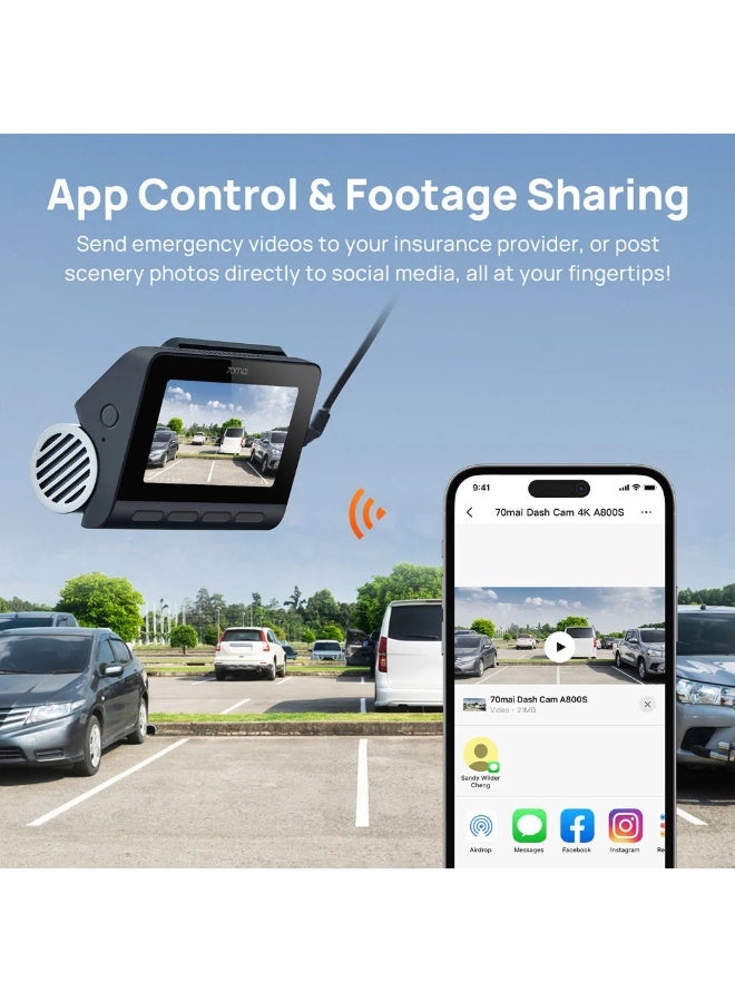 70mai Dash Cam 4K A810S-2 HDR Set,True 4K and 1080P Dual-Channel,Night Owl Vision,4G LTE Compatible,Build-in ADAS and GPS,Upgrade Supercapacitor  WiFi 6, App and Voice Controll - Image 5