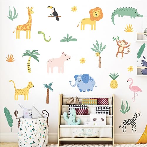 AOWDIAO Animals Wall Decals, Cute Safari Wall Stickers for Baby Kids, Jungle Theme Decor for Nursery, Classroom, Playroom, Bedroom - Image 1