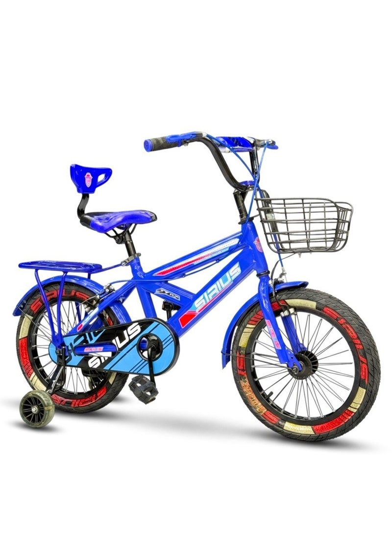 SIRUS Kids 16 Inch Bicycle – Front Basket, Rear Padded Seat, Chain Guard, Light-Up Training Wheels & Adjustable Quick-Release Seat – For Ages 4–7 Years - Image 1