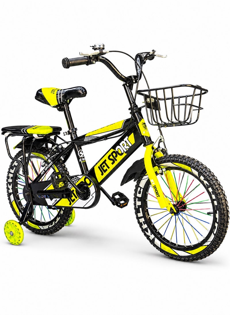 Kids Bicycle 16 Inch, Suitable for Ages 4–7 Years, High-Quality Durable Frame, Front Basket, Bell, Illuminated Training Wheels, Quick-Release Padded Seat, Front & Rear Fenders - Image 1
