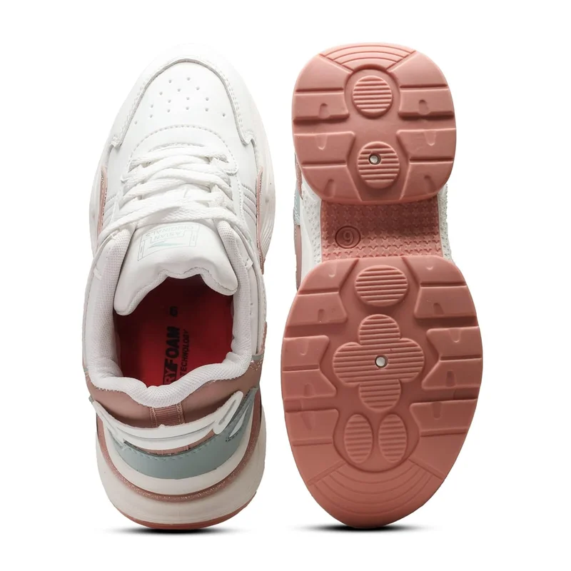 Asian Stylish White Peach Mint Sneakers for Women and Girls