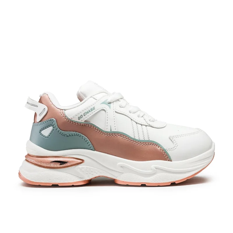 Asian Stylish White Peach Mint Sneakers for Women and Girls