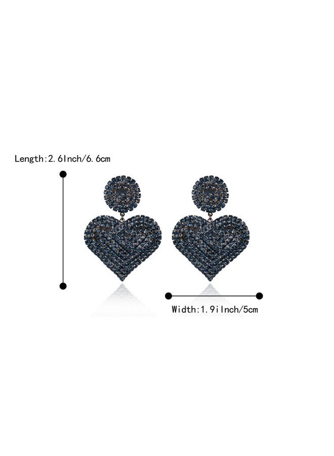 BriLove Gorgeous Stunning Heart Earrings For Women,Fashion Sparkle Full Crystal Dangle Drop Earring For Wedding Party Prom Sapphire Color Black-Tone - Image 4