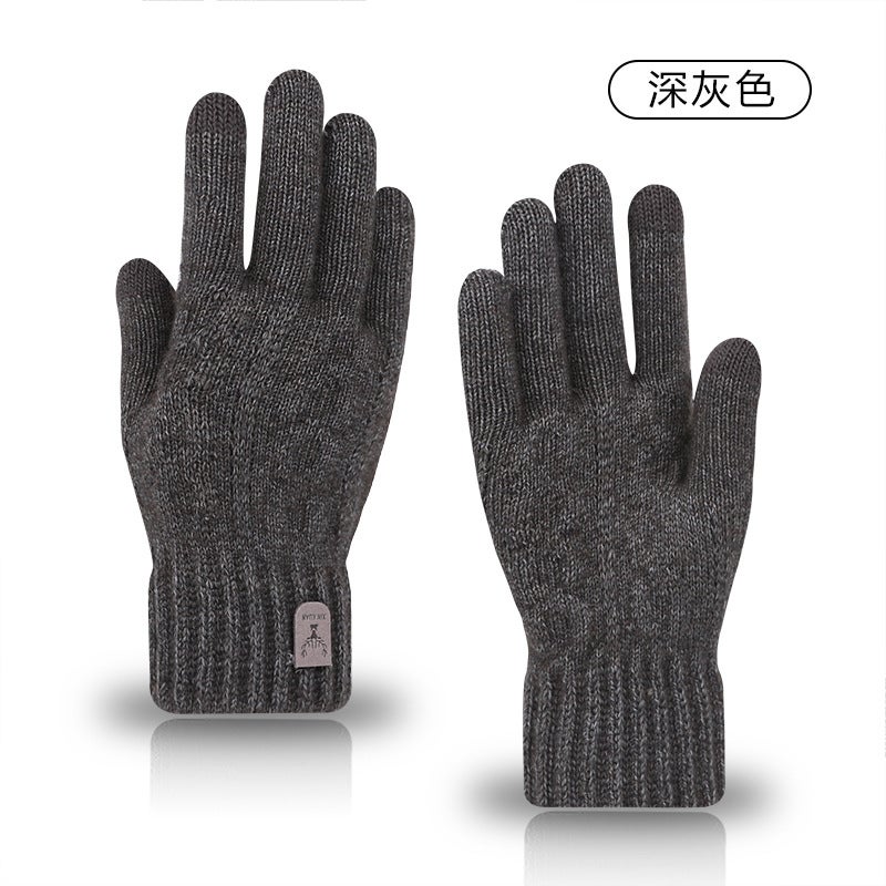 A generation of new mens warm gloves winter touch screen plus velvet gloves cold wool knitted gloves wholesaleSingle layer alpaca full finger-dark gray Single layer alpaca full finger-dark gray
