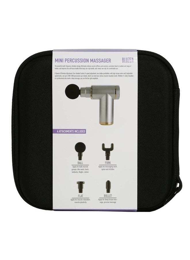BluZen - Mini Percussion Massager with 4 Attachments and Travel Case (Silver + Gold) - Image 1