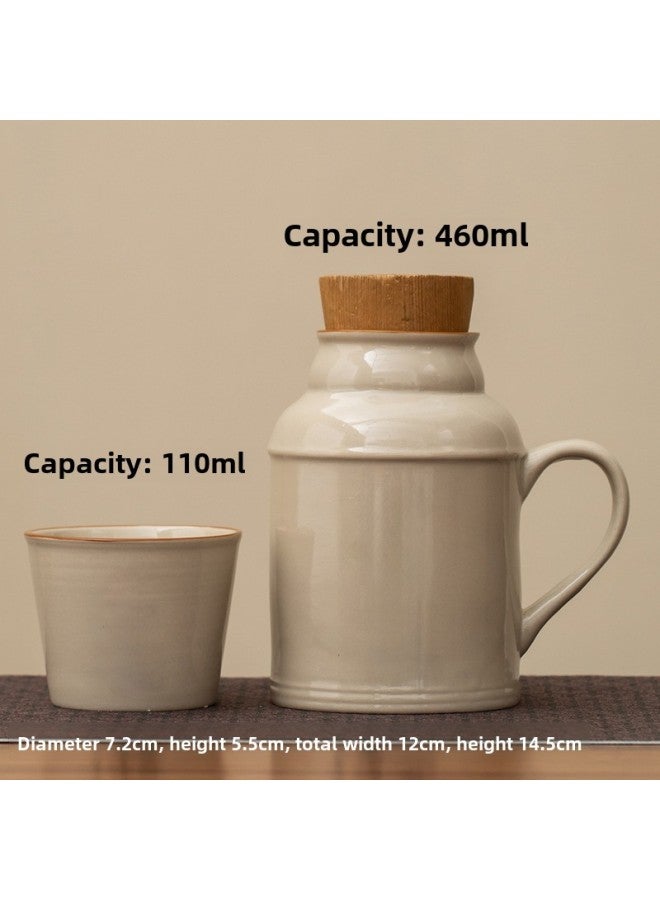 Ceramic Small Thermos Household Carry-on Vintage Cold Water Bottle To Make Tea Office Stuffy Teapot Creative Water Cup Mug-color:Open The Water Kettle + Tea Cup-capacity:About 460ml - Image 1