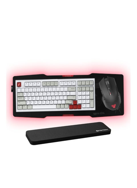 كومبو جيمر كيبورد وايرلس احترافي LANG MK980 PRO ريد سويتش مع ماوس باد ار جي بي حجم كبير وماوس واير لس ومسند لليد