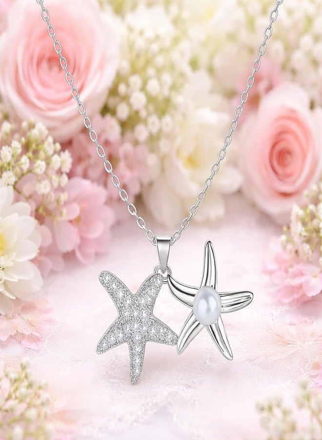 MEENAZ Jewellery Starfish Pearl Pendant Necklace for Woman | Ocean Charm AD Stone | Adjustable Chains for women | Stylish Locket Necklace | Anti Tarnish | Valentine Gifts for Girlfriend Lovers Couple - Image 4