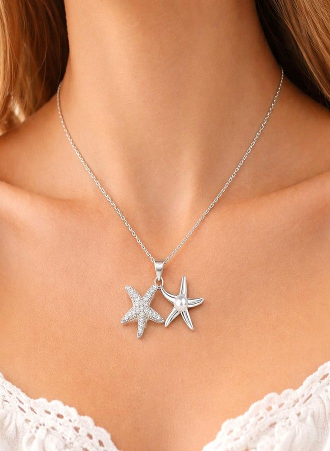 MEENAZ Jewellery Starfish Pearl Pendant Necklace for Woman | Ocean Charm AD Stone | Adjustable Chains for women | Stylish Locket Necklace | Anti Tarnish | Valentine Gifts for Girlfriend Lovers Couple - Image 2
