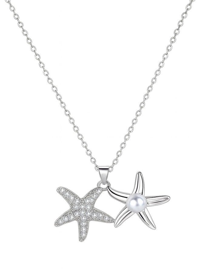 MEENAZ Jewellery Starfish Pearl Pendant Necklace for Woman | Ocean Charm AD Stone | Adjustable Chains for women | Stylish Locket Necklace | Anti Tarnish | Valentine Gifts for Girlfriend Lovers Couple - Image 1