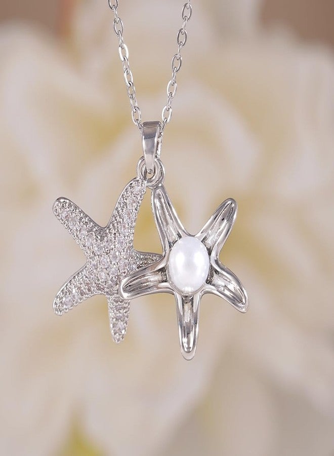 MEENAZ Jewellery Starfish Pearl Pendant Necklace for Woman | Ocean Charm AD Stone | Adjustable Chains for women | Stylish Locket Necklace | Anti Tarnish | Valentine Gifts for Girlfriend Lovers Couple - Image 5