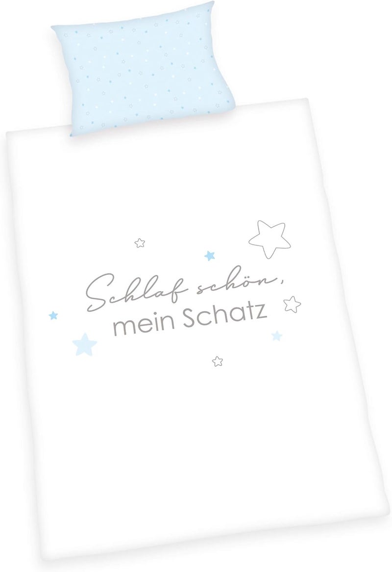 Herding مجموعة أغطية السرير العضوية "Herding Kleiner Schatz"، معتمدة من GOTS، نقش قابل للعكس، كيس وسادة 40 × 60 سم مع إغلاق مغلف، غطاء لحاف 100 × 135 سم مع سحاب ناعم، قطن/رينفورسيه - Image 1
