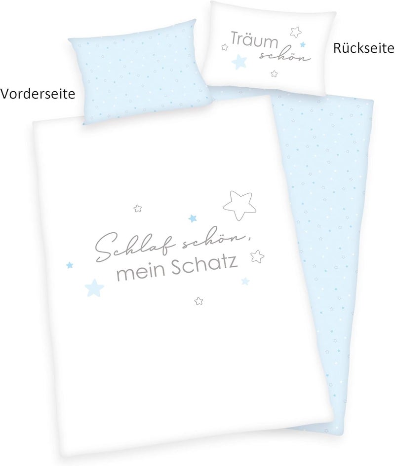 Herding مجموعة أغطية السرير العضوية "Herding Kleiner Schatz"، معتمدة من GOTS، نقش قابل للعكس، كيس وسادة 40 × 60 سم مع إغلاق مغلف، غطاء لحاف 100 × 135 سم مع سحاب ناعم، قطن/رينفورسيه - Image 2