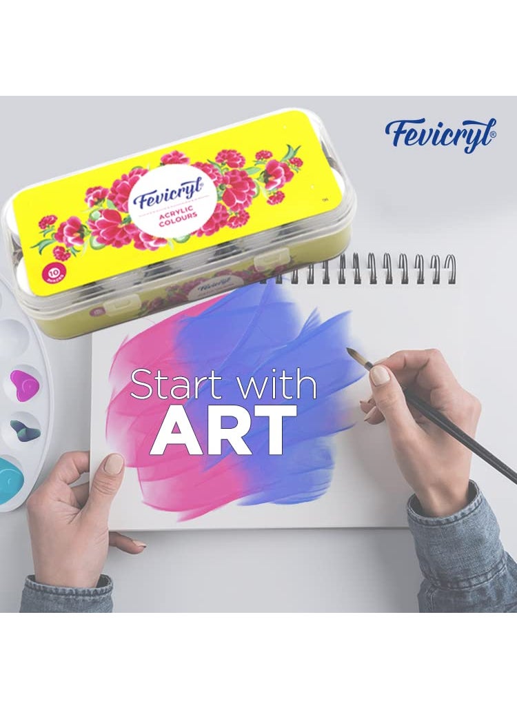 Pidilite Pidilite Fevicryl Acrylic Sunflower Kit (10 Colours X 15 ml) with Black and White Acrylic Paints of 100ml Each, Gift for Artists, Students, Children  - Image 5