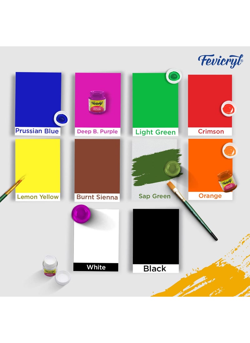 Pidilite Pidilite Fevicryl Acrylic Sunflower Kit (10 Colours X 15 ml) with Black and White Acrylic Paints of 100ml Each, Gift for Artists, Students, Children  - Image 4